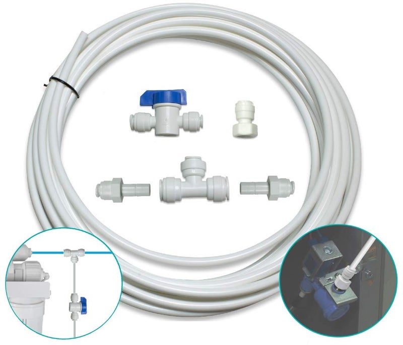 Metpure 1/4" & 3/8" Ice Maker installation Kit For Reverse Osmosis Systems & Water Filter Fridge Ice Maker Line with 25' Feet Tubing and Inline valve - Image 1